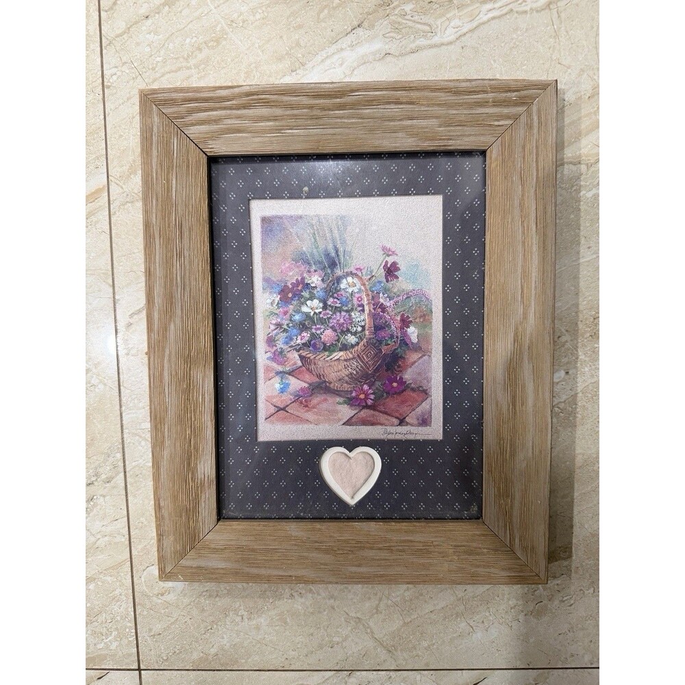 Figi Graphics Floral Basket Framed Wall Art LV-115 Cottage Farmhouse